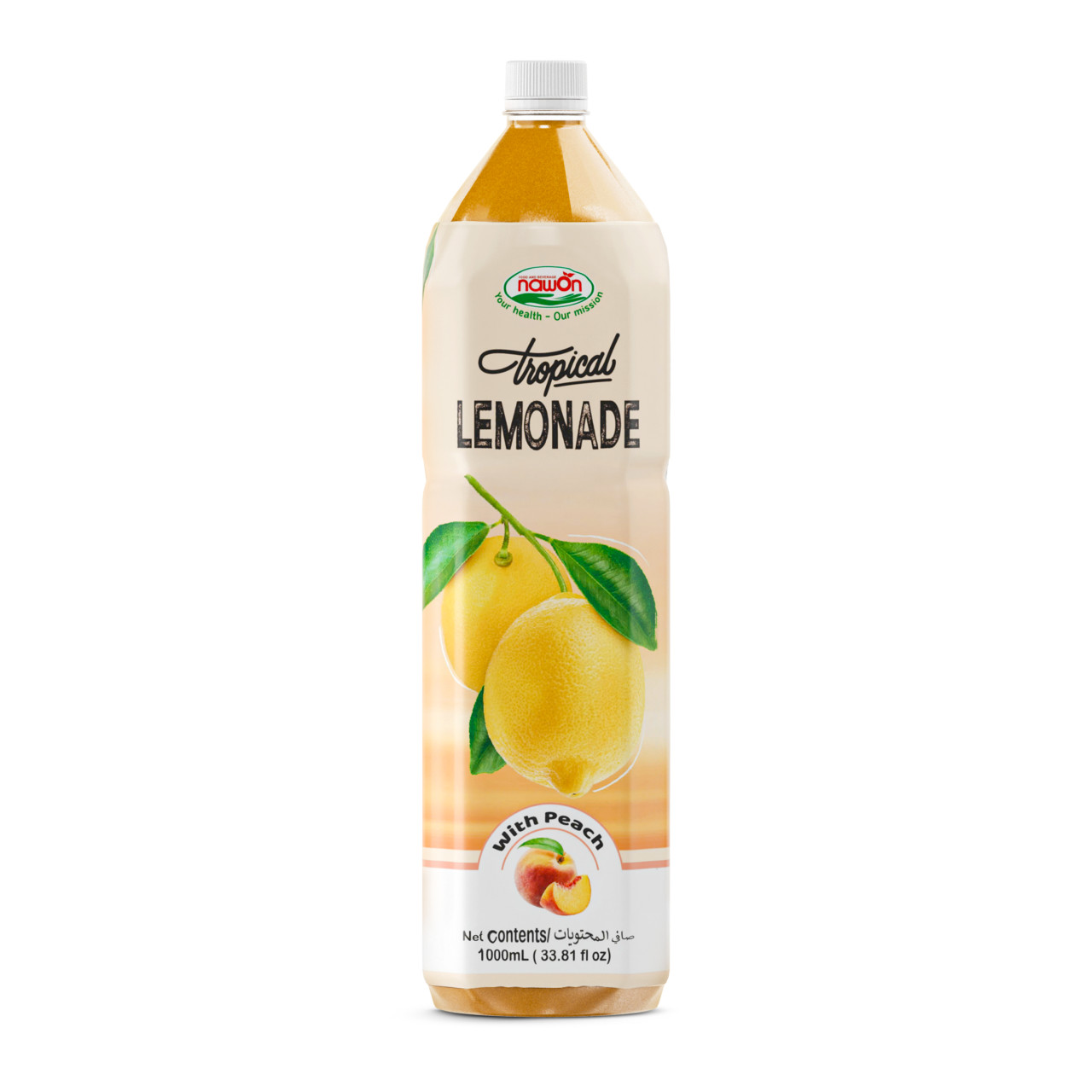 Tropical lemonade juice with peach flavor