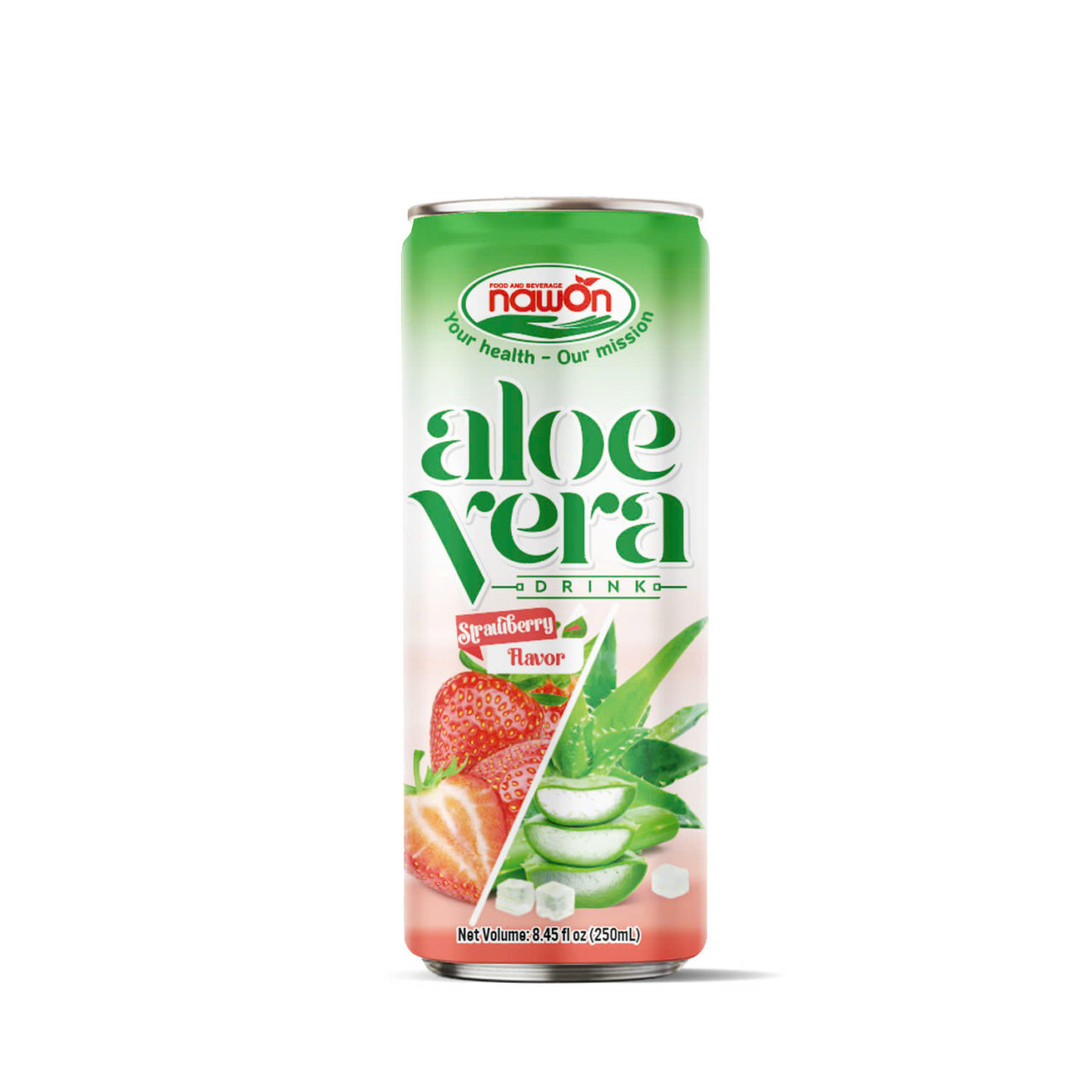 Canned 8 45 fl oz 250 ml aloe vera drink with strawberry flavor