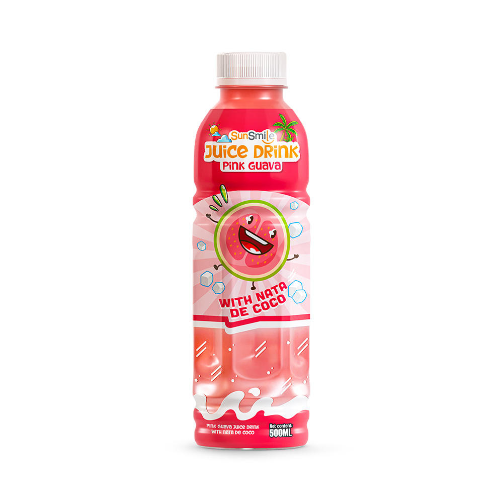 Bottle 500ml 16 9 fl oz pink guava juice drink with chewy nata de coco jelly