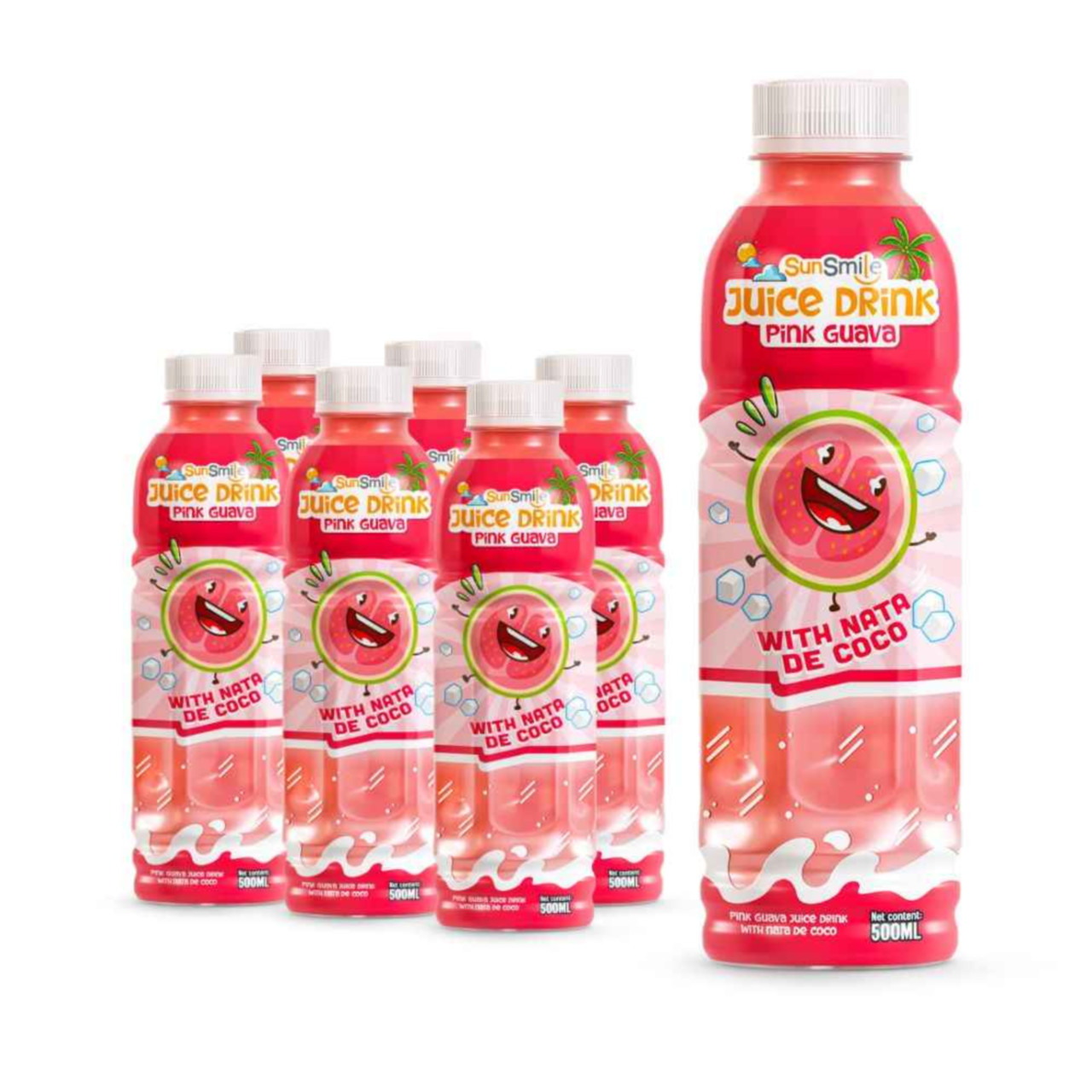 Bottle 500ml 16 9 fl oz pink guava juice drink with chewy nata de coco jelly