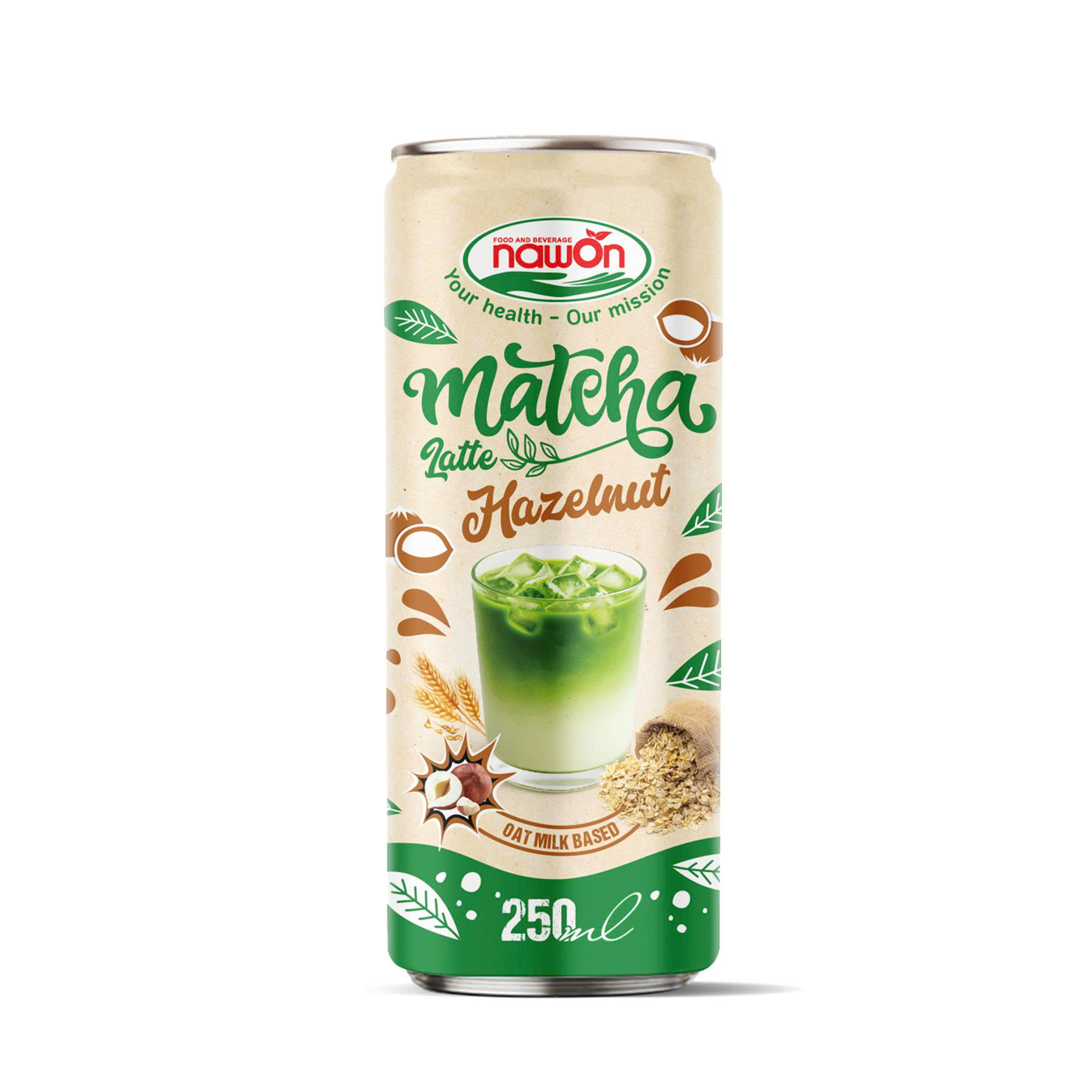 can 250ml 8 46 fl oz mellow matcha latte oat milk based with hazelnut flavor