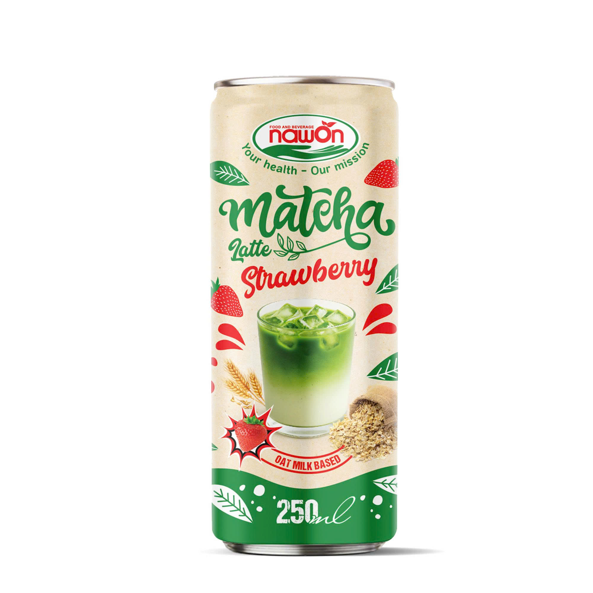 can 250ml 8 46 fl oz mellow matcha latte oat milk based with strawberry flavor