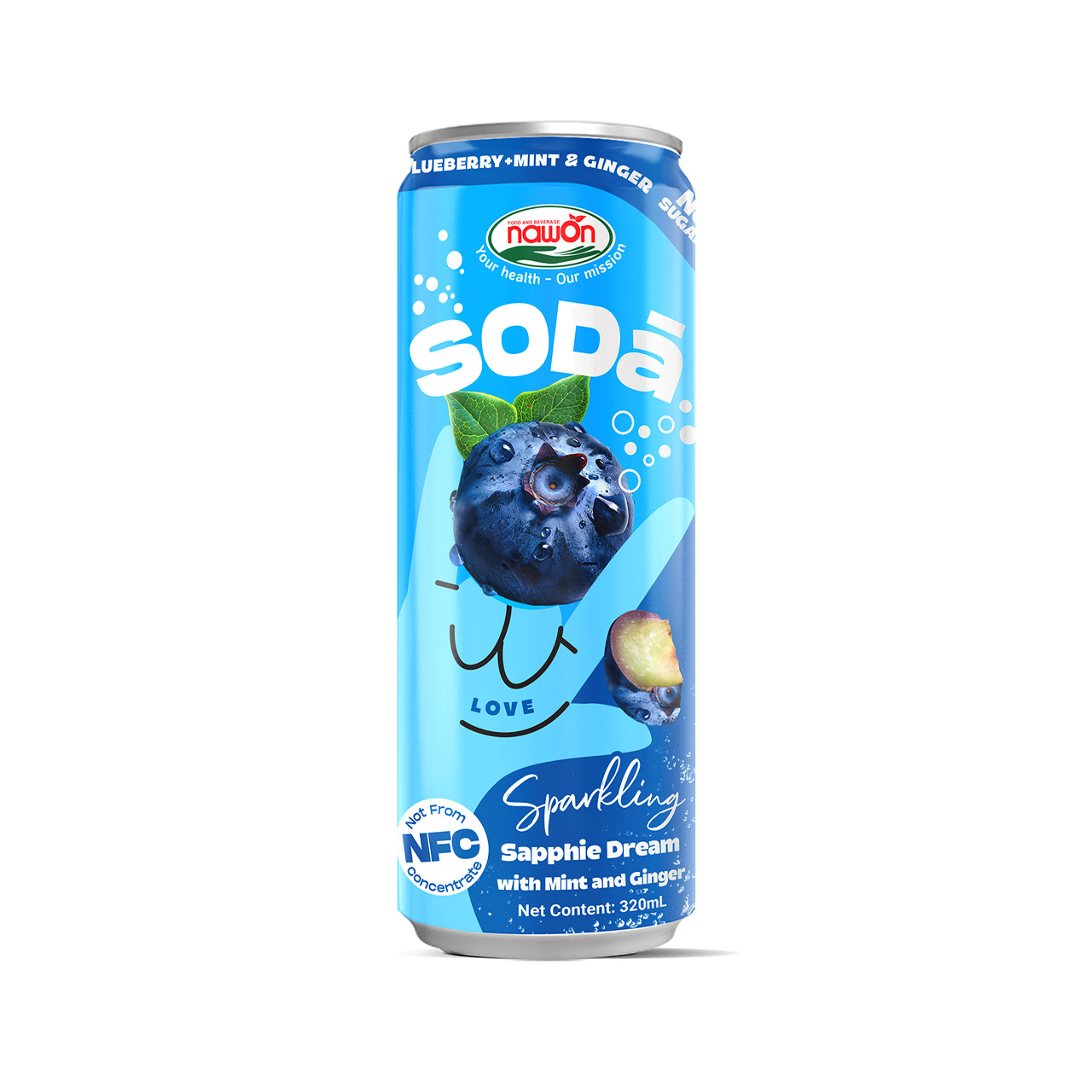 can 320ml 10 82 fl oz soda blueberry mint ginger sparkling drink no sugar added