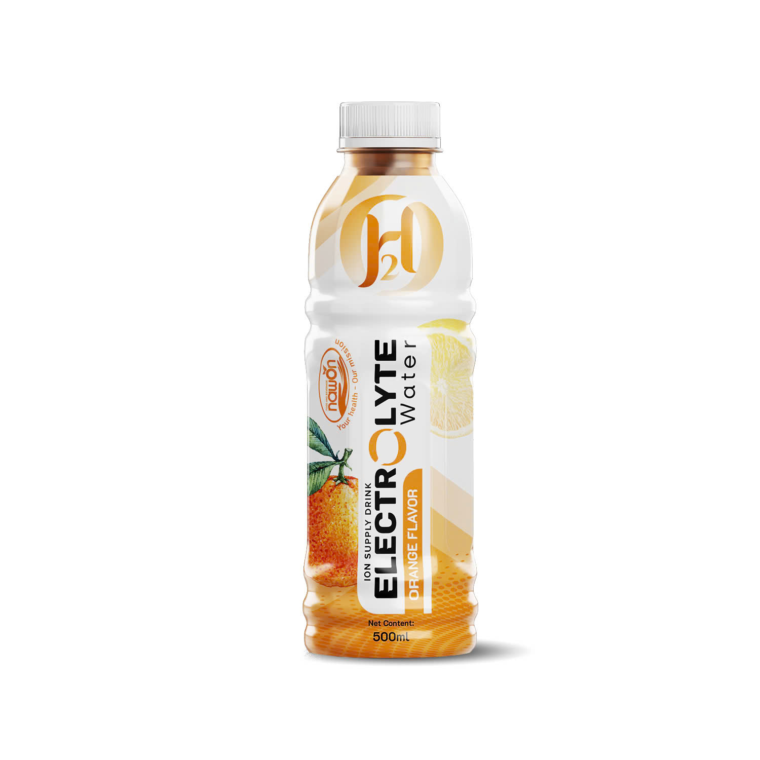 bottle 500ml 16 9 fl oz electrolyte water with bright orange flavor