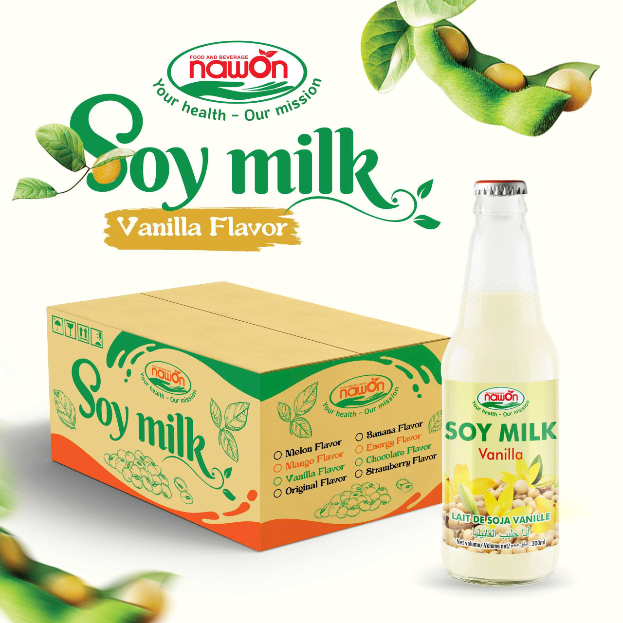 glass bottle 300ml nawon soya milk vanilla flavor