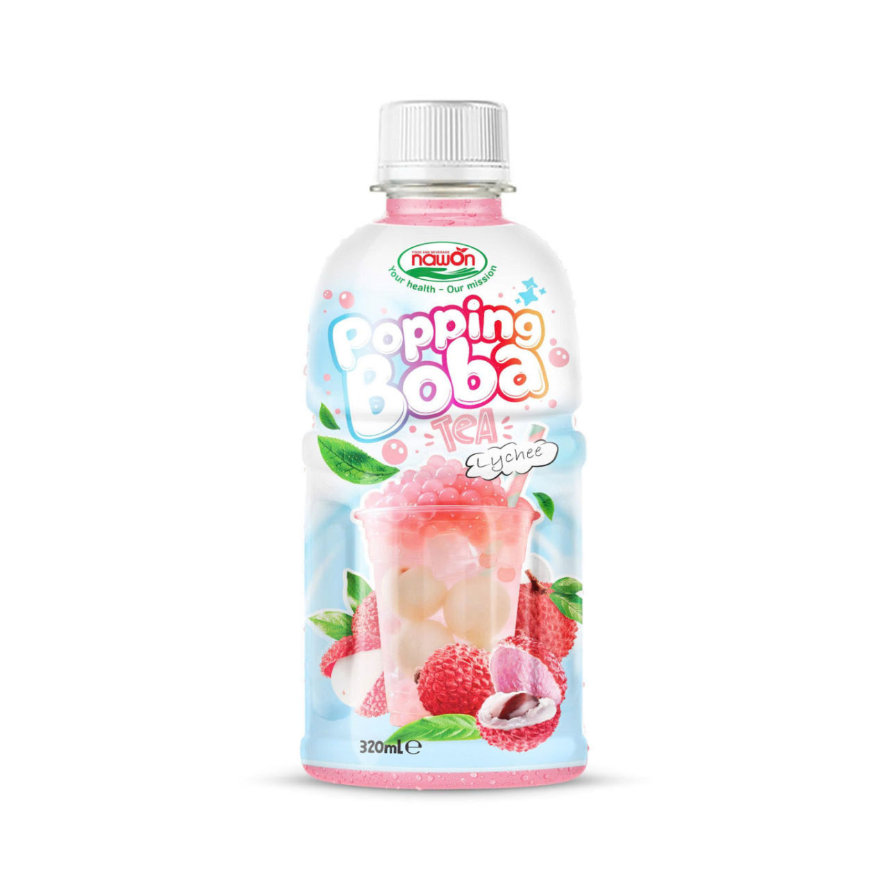 Bottle 320 ml 10 82 fl oz lychee popping boba tea made for a fun sweet and refreshing taste