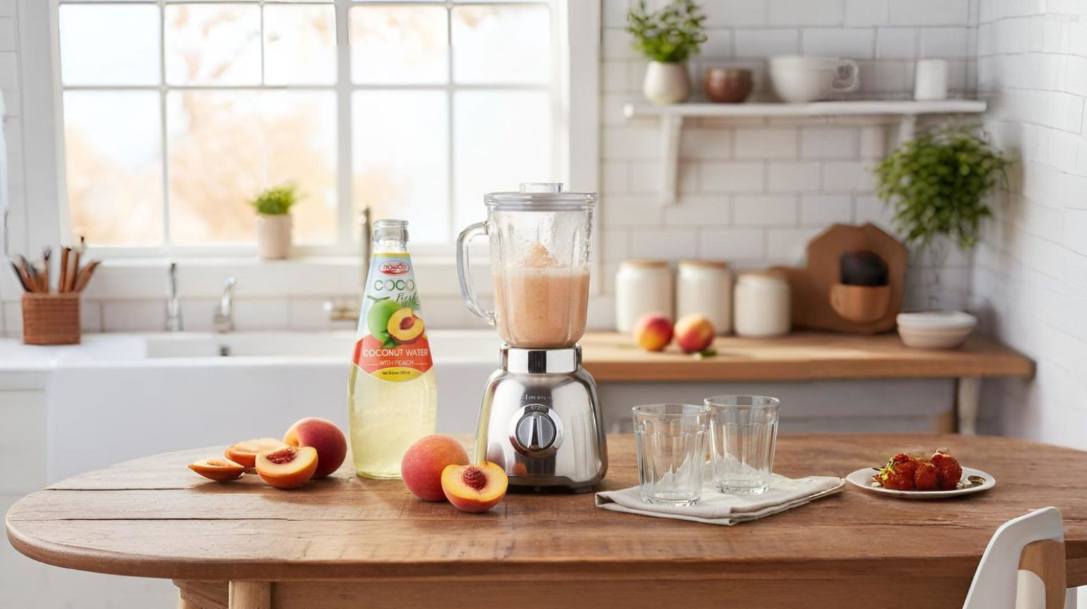 coconut water with peach coconut water with peach